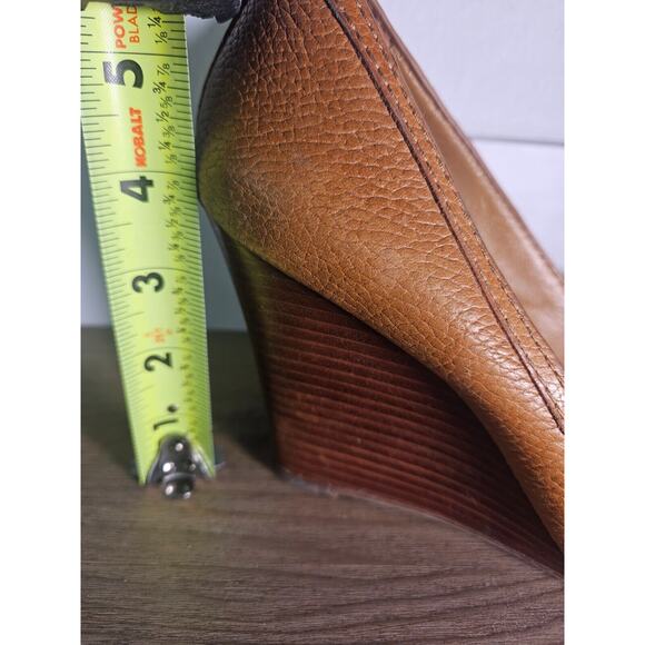 Tory Burch Amanda Brown Leather Open Toe Wedge Heels - Size 8M - Gently Used - Picture 4 of 8